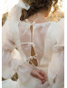 V Neck Ivory Organza Lace Tie Back Airy Wedding Dress